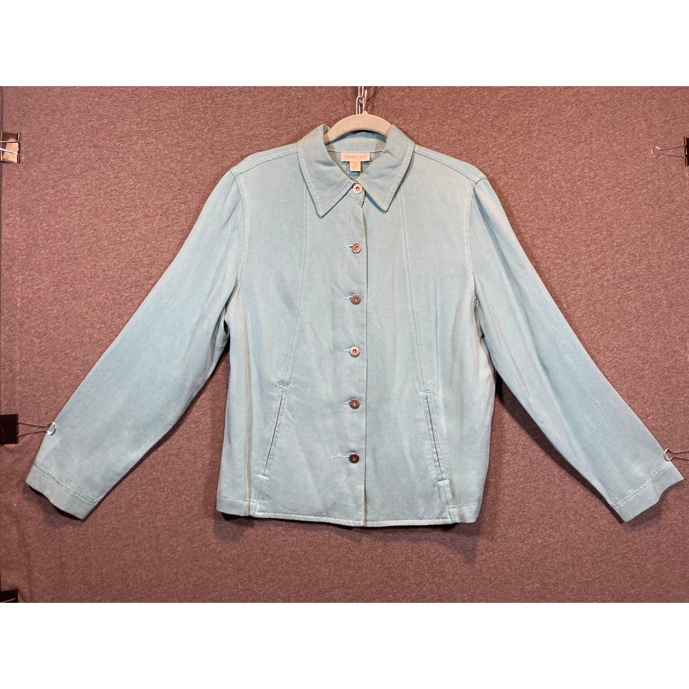 Coldwater Creek Womens Aqua Blue 100% Tencel Button Front Jacket Size M H22010 - Picture 11 of 11
